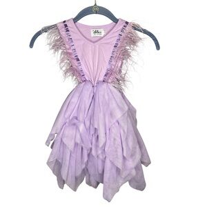 Lola + The Boys Gigi Dress Lavender purple Ruffle feather girl size 2 Daisy Duck